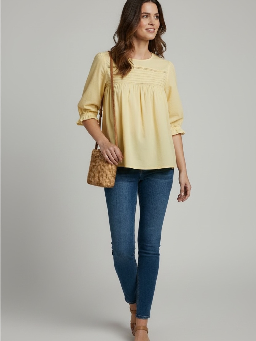 J. Crew Yellow Pintuck Peasant Top